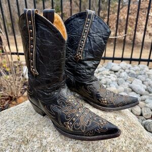 Old Gringo Milagros Western Cowboy Boots Womens Black Crystal Studs Pull Size 7B